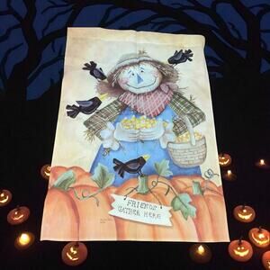 Troutman Scarecrow House Flag 27x39 Autumn Pumpkin Friends Gather Garden Decor